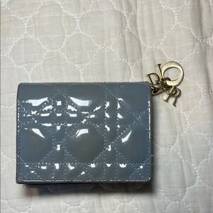 Dior Glossy Gray Quilted Wallet with Gold Charm
